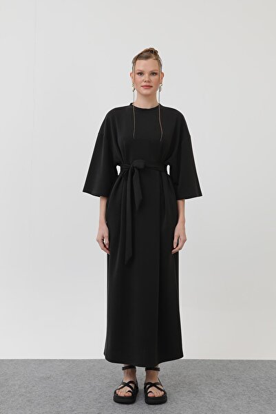 Soul Γυναικείο Βασικό Φόρεμα με Λεπτομέρεια Ζώνης - 32170ELB - ΜΑΥΡΟ