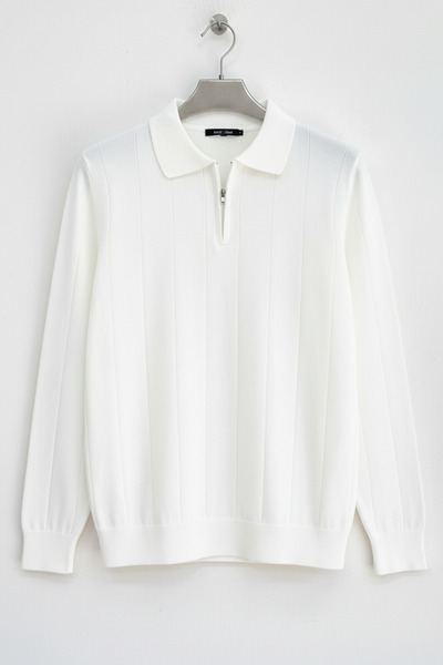 Edwox Men's Regular Fit Zipper Sweatshirt White Edw01