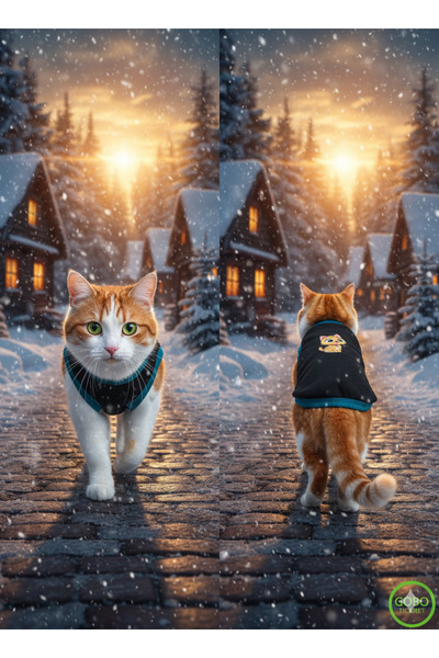 Gobo Yellow Cat Printed Winter Black Cat Dog Clothing Dress Small/S/Size 1