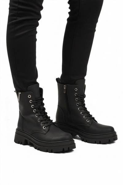 AYAKMOD حذاء نسائي أسود اللون برباط وسحاب ومضاد للانزلاق 514531 Z