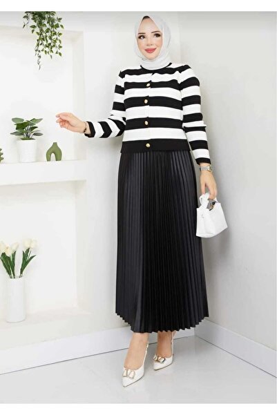MODA VEDAT Kadın Triko Hırkalı Piliseli Etekli Takım -021
