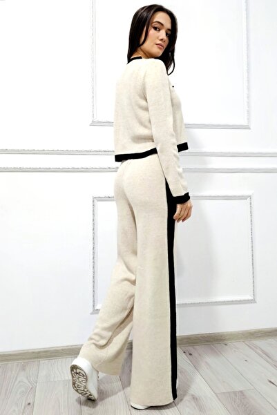 FashionForYou Thalos wool suit, with blouse and trousers with elastic band, Cream