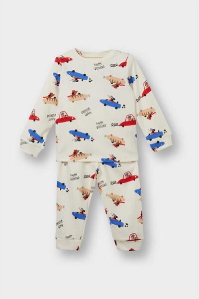 DeFacto Baby Boy Pajama Set Vehicle Printed Long Sleeve Top Long Bottom (25 Au)