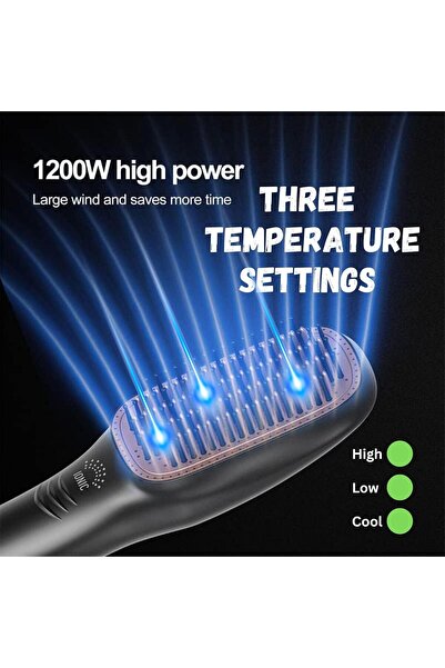 Generic Professional 1200W Ceramic Hot Air Brush — 3-in-1 Hair Dryer, Straightener & Styler (3 H