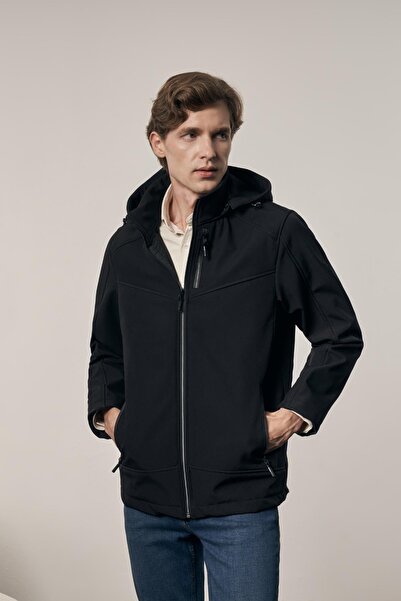 İmza Siyah Dik Yaka Çıkma Kapşonlu Slim Fit Casual Mont 1007255132