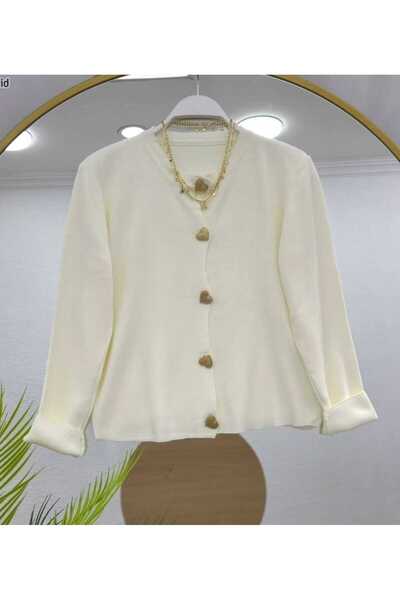 MODA VEDAT Cardigan tricotat cu nasturi in forma de inima -211