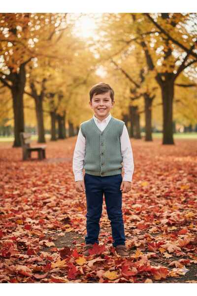 meriç bebe - bütün çocuklar melektir. mrc Erkek Çocuk Selanik Örgü Düğmeli Triko Yelek Abiye & Günlük Şık Kombin 5-8 Yaş