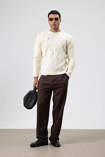 VAMOSCLO Oversize Patterned Knitwear Sweater Ecru