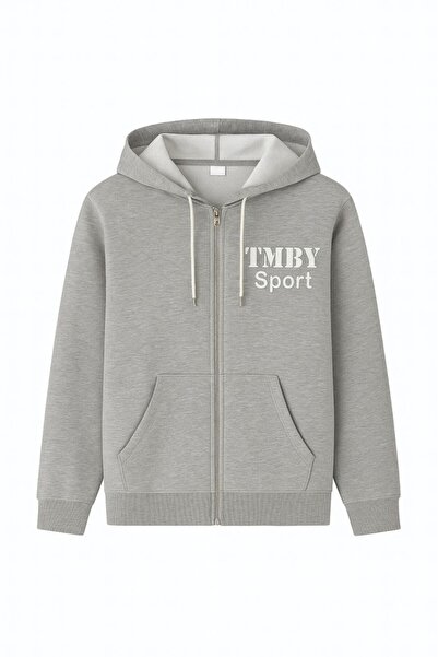 CGA Мъжка сива суитшърт с качулка и цип Мъжка сива суитшърт с TMBY принт