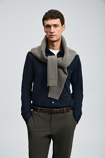 Lufian 112010668 Carl Men's Basic Shirt Regular Fit Men's Shirt Dark Blue