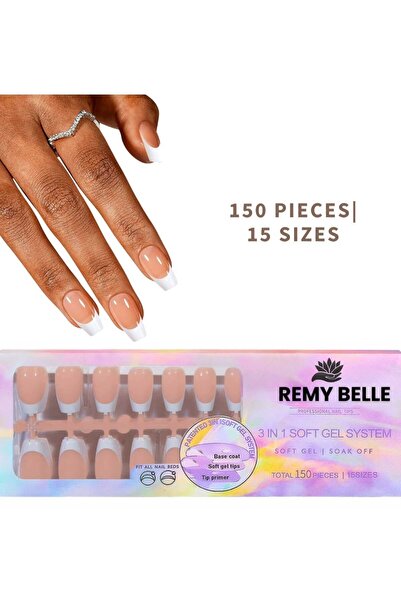 Remy Belle French Gel Nail Tips 150 Pcs (15 Sizes) — White French Tip Press-O...