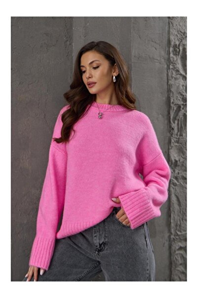 ikomteks Pulover de tricotaj oversize cu gât rotund roz