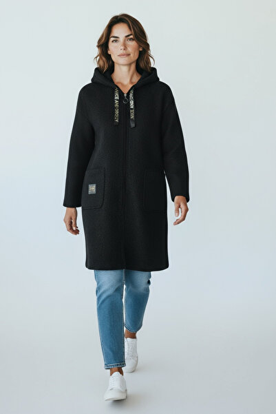 ECE GİYİM Women's Top with Pockets, Hooded, Front Zippered Cardigan