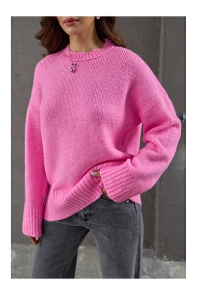 ikomteks Pulover de tricotaj oversize cu gât rotund roz