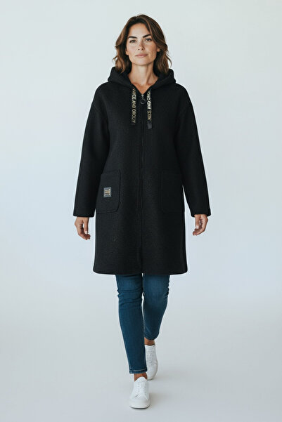 ECE GİYİM Women's Top with Pockets, Hooded, Front Zippered Cardigan