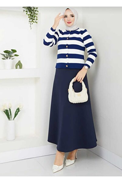 MODA VEDAT Γυναικείο Σετ Πλεκτό Ζακέτα με Φούστα Scuba -0021