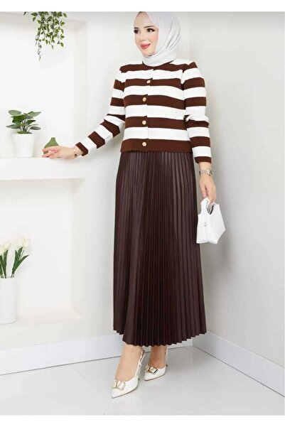 MODA VEDAT Kadın Triko Hırkalı Piliseli Etekli Takım -021