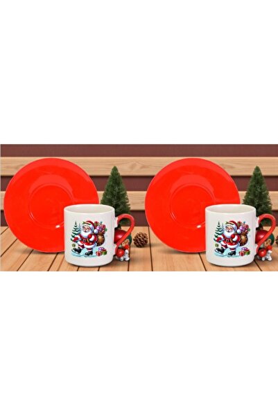 LADİJİTAL BASKI ÇÖZÜMLERİ Red 2-Person New Year's - Christmas Turkish Coffee Cup