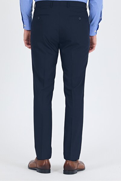 İmza Navy Blue Flexible Slim Fit Classic Trousers with Side Pockets 1003250013