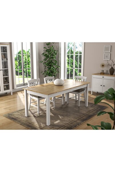 Sakura Ahşap Hunerika Kaelis yemek masası-Wood Beyaz/safir meşe-Minifiks Bağl...