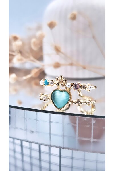 Serenity خاتم مطلي بالفولاذ على شكل قلب مزدوج الشريط