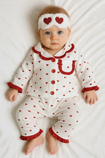 GizaKids 100% Cotton Seasonal Baby Girl Pajama Set with Eye Patch Long Sleeves / Buttoned 3-Piece Set