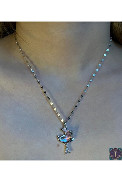 uyguntakıaksesuar Gümüş Renk Ay ve Yıldız Figürlü Taşlı Kolye – Zarif Kadın Takı