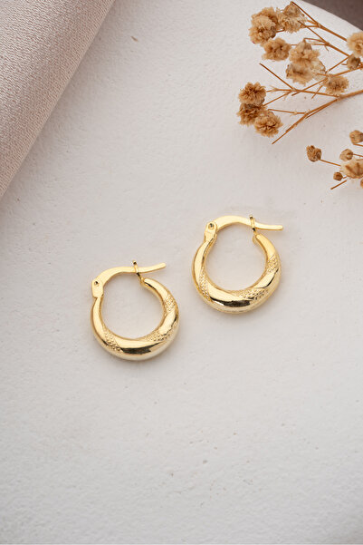 ESSARE 925 Ayar Gümüş Gold Rengi İşlemeli 15 mm Şarnel Küpe