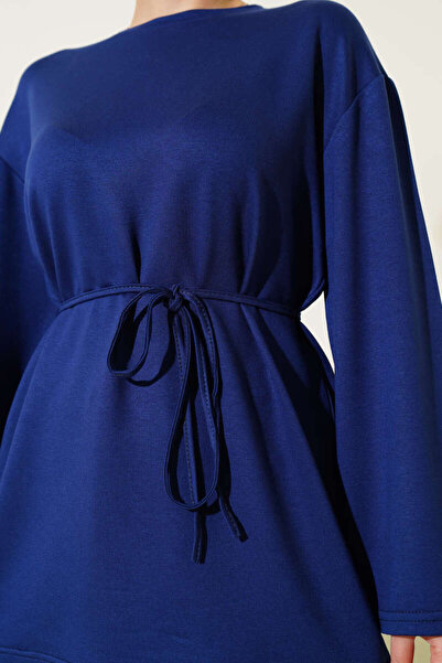 Smy moda Spanish Sleeve Lace-Up Tunic Crew Neck