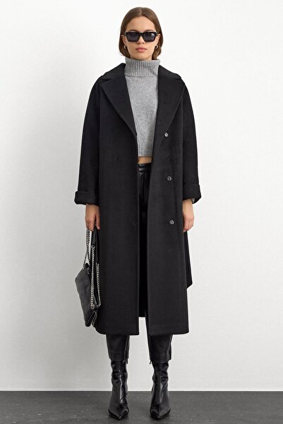 Olcay Oversize Premium Coat with Stitch Detail Black 3108