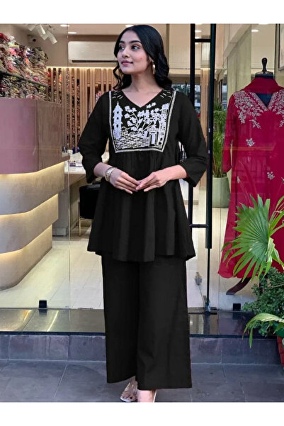 MYSMAR Black Cotton Co-ord Set - HRT2980 | Black