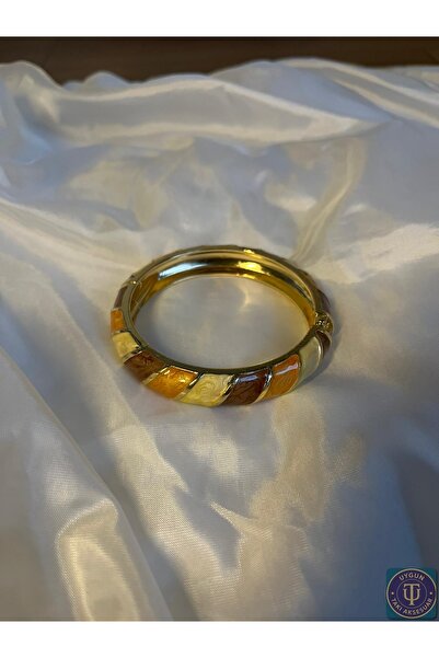 uyguntakıaksesuar سوار ذهبي اللون بتفاصيل من المينا – مجوهرات نسائية أنيقة وم...