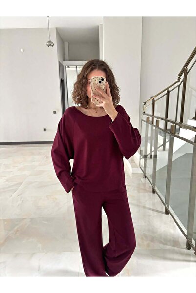 Sude Kızanlıklı Σετ αθλητικής φόρμας από ύφασμα Modal με λαιμόκοψη καγιάκ