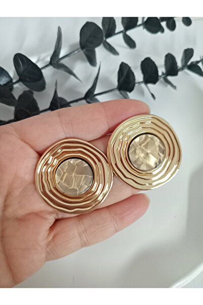 mos&more Brand Model, Gold Beige Pearlescent Large Round Women's Earrings