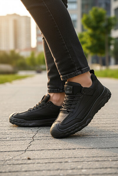 GAMELU Μαύρα ανδρικά παπούτσια casual περπάτημα από γνήσιο δέρμα Season M