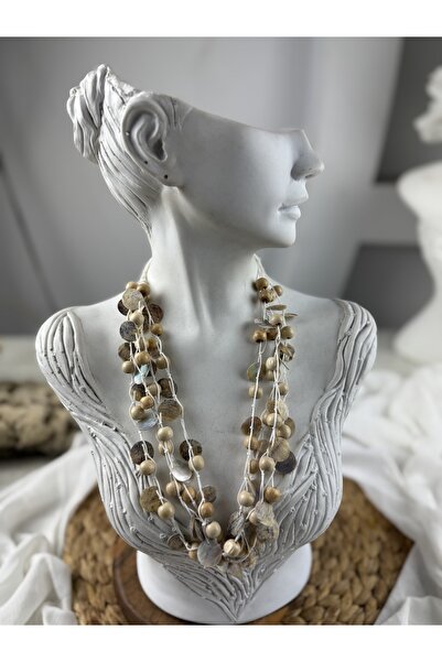 SEDEF TAKI Ahşap boncuklu sedefli kolye