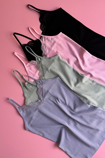 VicTroy Lace Touch |   4-Pack Lace Strap Ribbed Cotton Women's Tank Top 64E21