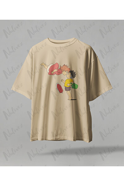 Nulivez تي شيرت مطبوع بتصميم أنيمي ستوديو جيبلي بونيو عالي الجودة للجنسين مقاس كبير