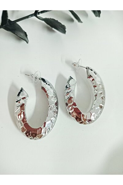 mos&more Oval Gümüş Petek Halka Kadın Küpe, Hafif