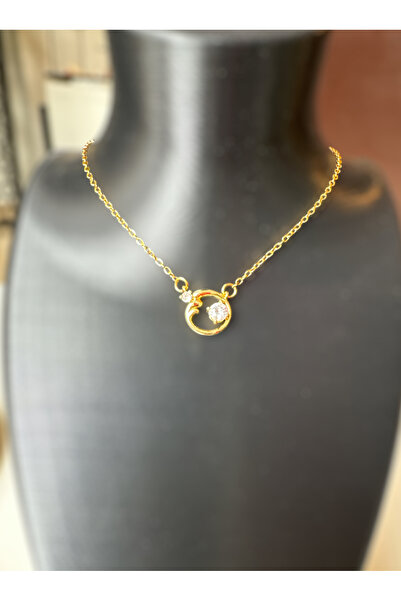 Aleda Steel Gold Round Stone Design Necklace