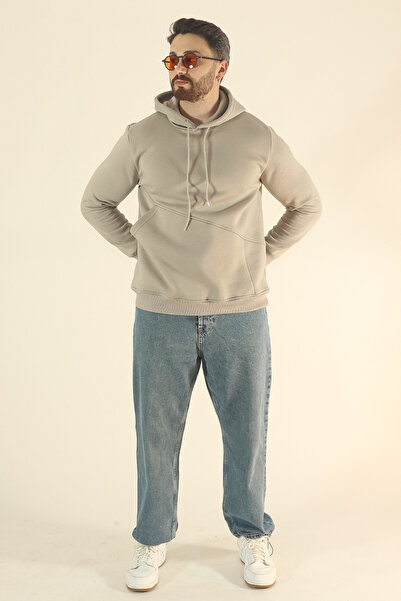 INFLUYENTE Ανδρικό χειμερινό φούτερ με 3 κλωστές, υφασμάτινο πουφ, με πλαϊνές...