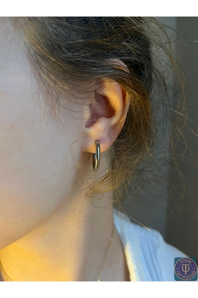 uyguntakıaksesuar Gümüş Renk Paslanmaz Çelik Halka Küpe – Unisex Günlük Takı