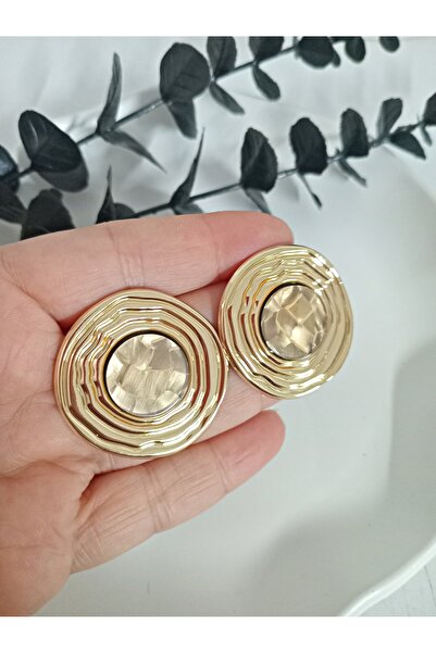 mos&more Brand Model, Gold Beige Pearlescent Large Round Women's Earrings