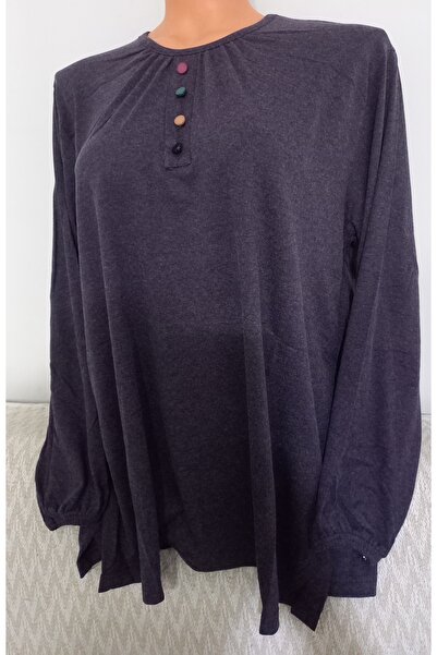 Anne Er Clothing Battal Winter Cotton Combed Cotton Blouse Long Sleeve Crew Neck Purple