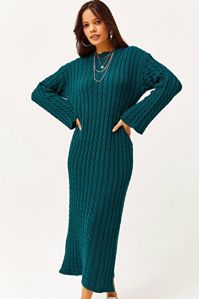 Ottawe Relaxed Fit Rahat Yuvarlak Bisiklet Yaka Uzun Kol Saç Örgülü Günlük Kı...