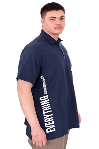 ModeXL Fashion XL Big Size Men's T-Shirt Polo Neck Real U25309 Indigo