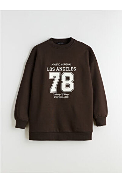 LC Waikiki Lcw Modestbrown Printed Women's Thick Sweatshirt Tunic