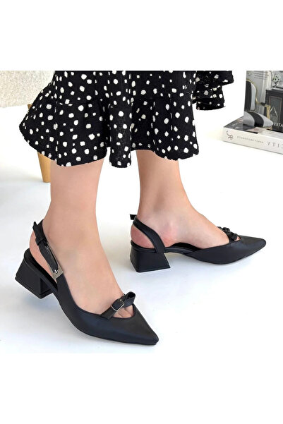 GökTR Rewat Black Leather Heeled Shoes