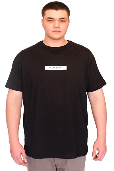 ModeXL Ανδρικό μπλουζάκι μεγάλου μεγέθους Mode XL με λαιμόκοψη FACTS με στάμπα U25012 Μαύρο