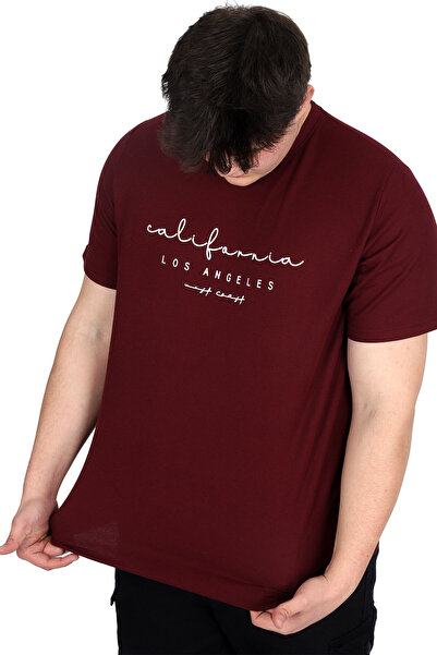 ModeXL Ανδρικό μπλουζάκι με στάμπα μεγάλου μεγέθους Mode XL LOS ANGELES WAFFLE U25001 Plum